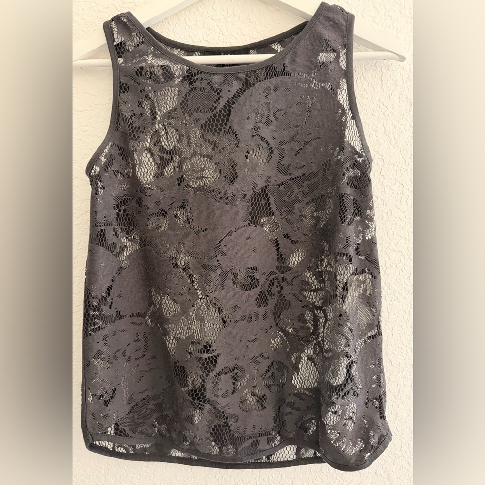 ZARA Trafaluc Charcoal Lace Skull Top | Edgy Gothic Feminine Blouse